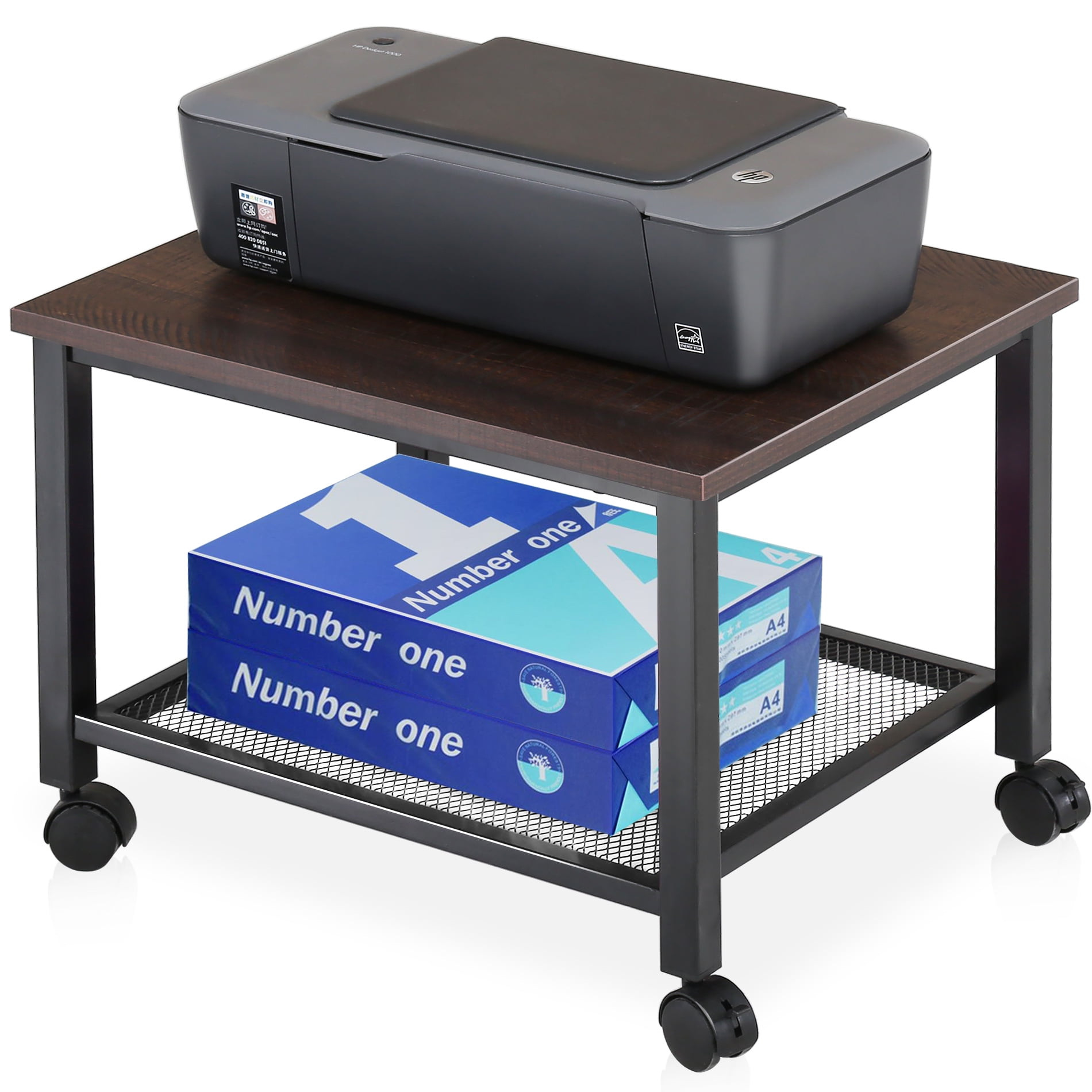 FITUEYES Printer Stand on Wheels,2 Tier End Table，Under Desk Mesh Storage，PS204801MW Walmart