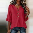 thumbnail image 5 of Women's Casual 3/4 Sleeve Button Blouse Solid Color Top Pullover, 5 of 7
