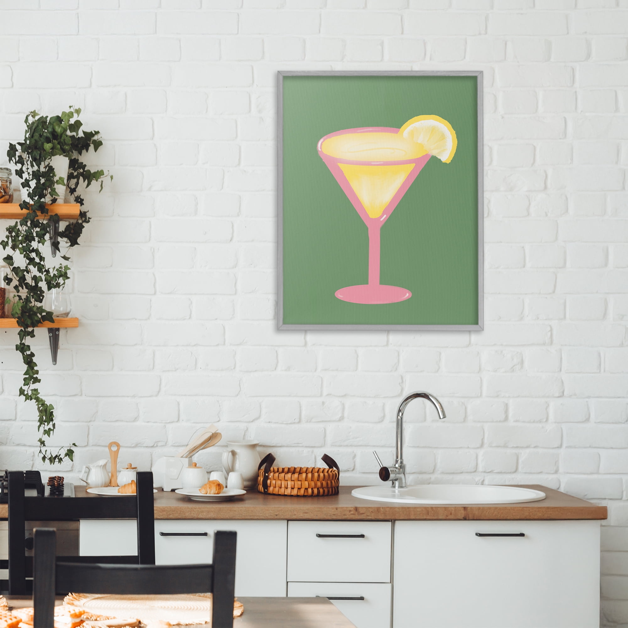 Stupell Industries Lemon Drop Glass over Green Gray Framed Giclee Art, design by Robin Maria