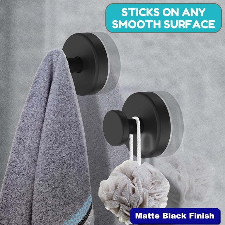 2 Pack Suction Cup Hooks - Stainless Steel, No Drill, Holds 5 Lbs For Glass, Tile, Mirror In Bathroom, Kitchen & Shower (Black)