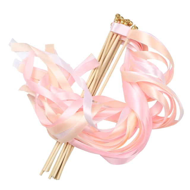 10 piezas rosa boda delicada cinta serpentinas palo de hadas accesorios de alegría suministros de fiesta favores con campana dorada