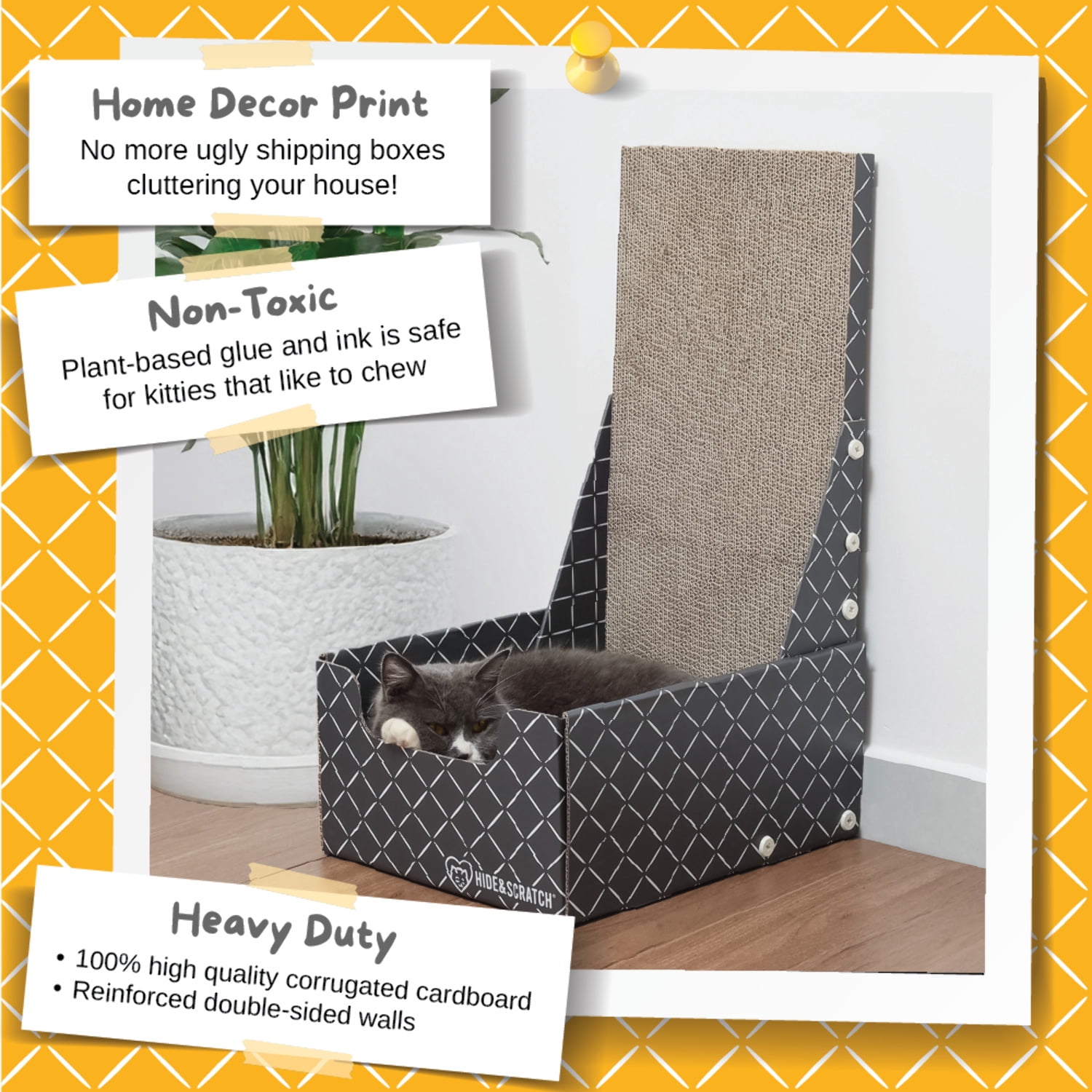 26" L Shaped Cat Scratcher Box and Cat Bed with Double-Sided Cardboard Cat Scratch Pad