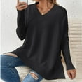 thumbnail image 3 of Birdeem Mode Femmes Col en V Hiver Uni Manches Longues Chandail Tops Pulls, 3 of 12