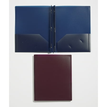 - School Smart Polypropylene 2 Pockets Heavy Duty Pocket Portfolio with Fastener, Dark Blue, Pack of 2