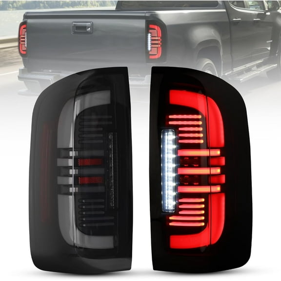 Taillights for 2015-2022 Chevy Colorado - Full LED Tube Rear Tail Lights Brake Lamps Black Smoke Lens 1 Pair