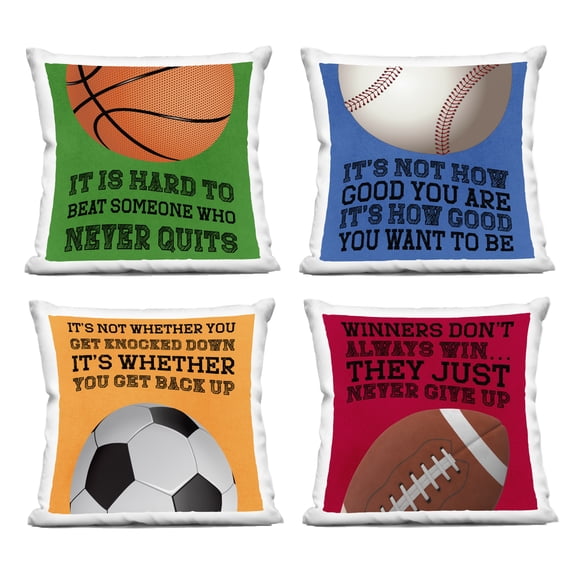 Stupell Industries Motivational Sports Determination 4 Piece Decorative Printed Throw Pillow Set, design by Marcus Prime