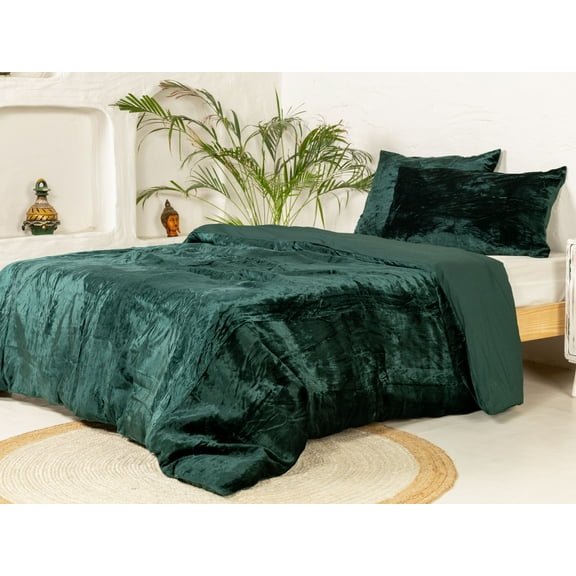 Vinsan International Ultra-Luxe Velvet Duvet Cover, Boho Bedding UO Comforter Donna Cover, 3 Pcs Set Emerald Green Color Duvet Set, Velvet Bedding Set Twin Size