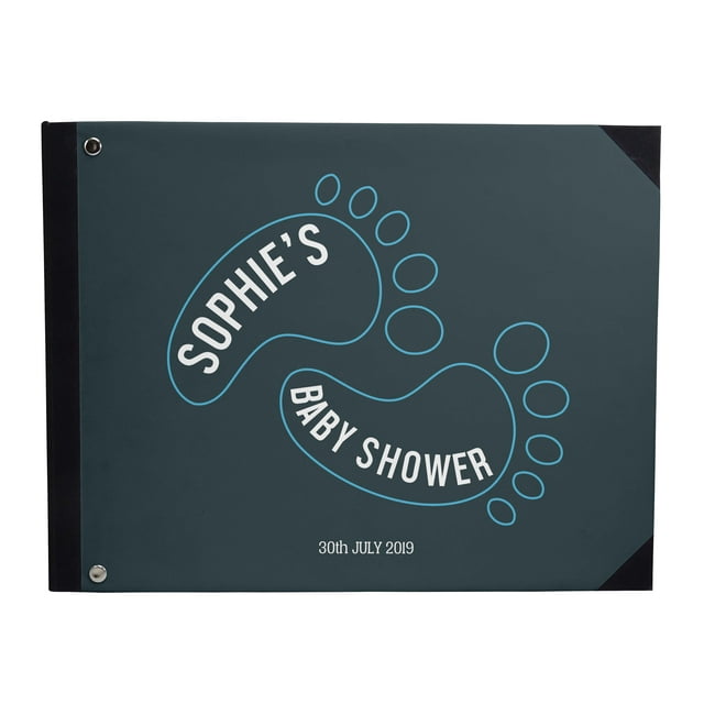 Darling Souvenir Blue Baby Footprint Baby ShowerGuestbookHardbound Cover Personalized Printed MemoryGuestRegistry-9 x 12 Inches