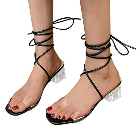 

ãYilirongyummã Black 39 Sandals Women Fashion Womens High Heels Breathable Lace Up Shoes Casual Sandals