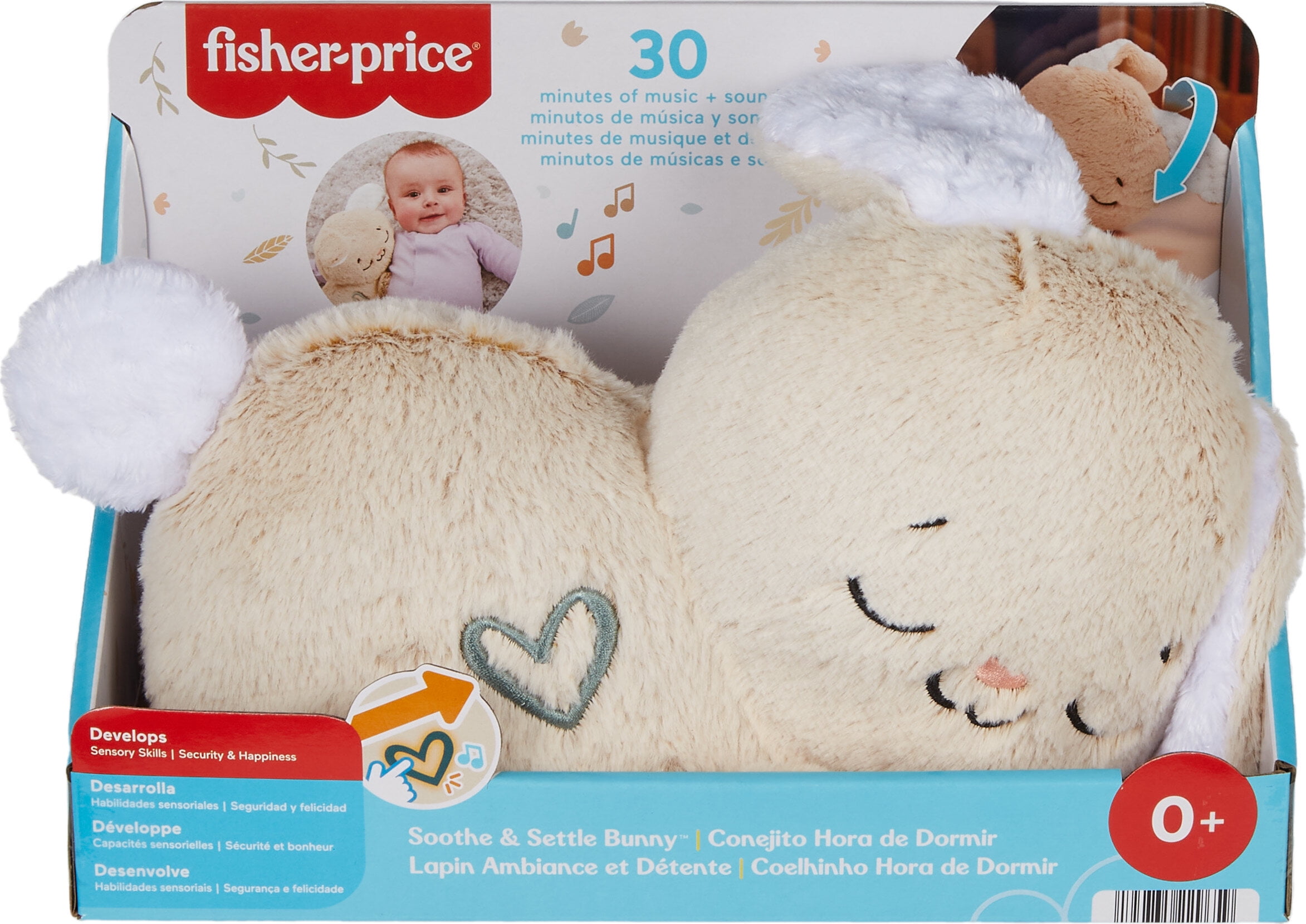 Fisher-Price Soothe & Settle Bunny Plush Baby Infant Toy & Sound Machine with Motion, Multicolor