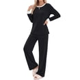 thumbnail image 4 of Fantaslook Color Block Pajamas for Women Crew Neck Tops Long Loungewear Pants Spliced 2 Piece Outfits Sets with Pockets, 4 of 10