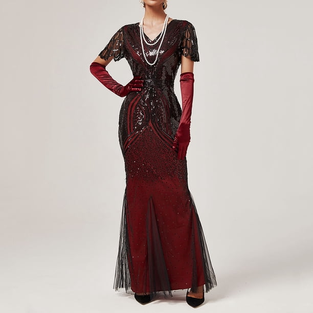 WILLBEST Vestido Vintage Sexy sin Mangas para Mujer, Vestido de Noche Ligero de Fiesta de Los Años 20, Vestido Largo Ajustado con Falda de Cola de Pez Extra Grande