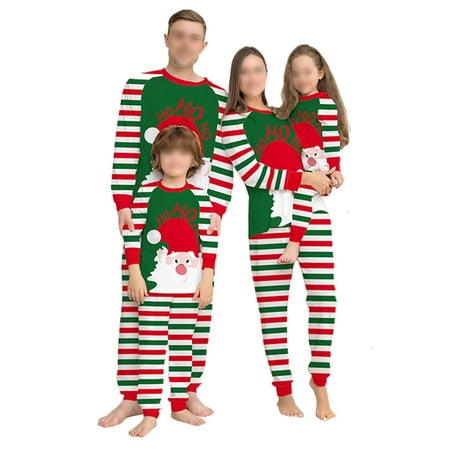 

Wrcnote Mommy Dad Child Elastic Waist Crew Neck Matching Family Pajamas Set Loungewear Christmas Striped Sleepwear Long Sleeve PJ Sets Red Green Dad XL