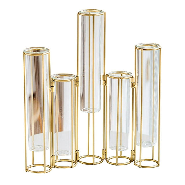 Florero con bisagras, jarrón de con soporte de Metal, jarrones de plantas con bisagras, jarrón de vidrio para mesa, sala de estar,