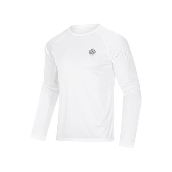 Sun Protection Clothing Men T Shirt Long Sleeve Quick Dry Rash Guard Top Swim Workout T-Shirts White S