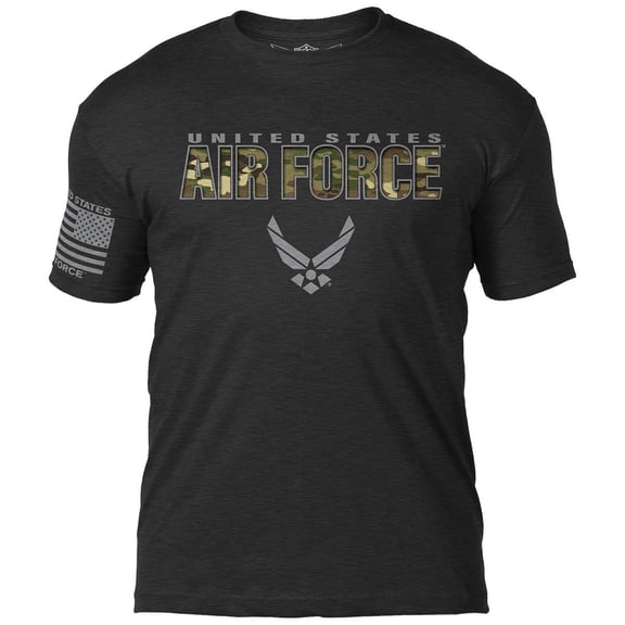 7.62 Design US Air Force Camo Text Men's T-Shirt Heather Black Small