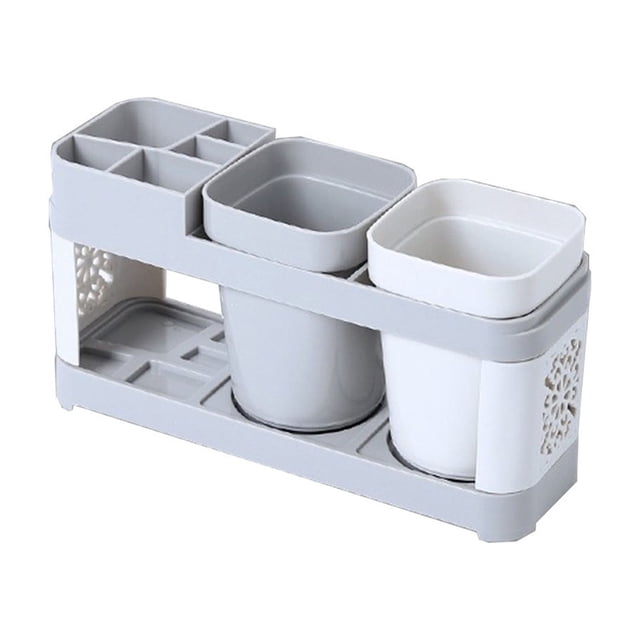Soporte de plástico para cepillos de dientes con vaso para enjuague bucal. Organizador de cepillos de dientes para baño. Almacenamiento de encimera para cepillo de dientes y pasta de dientes.