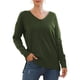 thumbnail image 1 of Suéter de punto de manga larga con escote en V y aberturas laterales - Top informal verde OD para mujer, talla M, 1 of 7