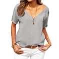 thumbnail image 2 of Women’s Deep V Neck Short Sleeve Loose Fit Casual Top Soft Lightweight Relaxed Fit Tee for Daily Wear Office Travel School Light Gray XL, 2 of 5