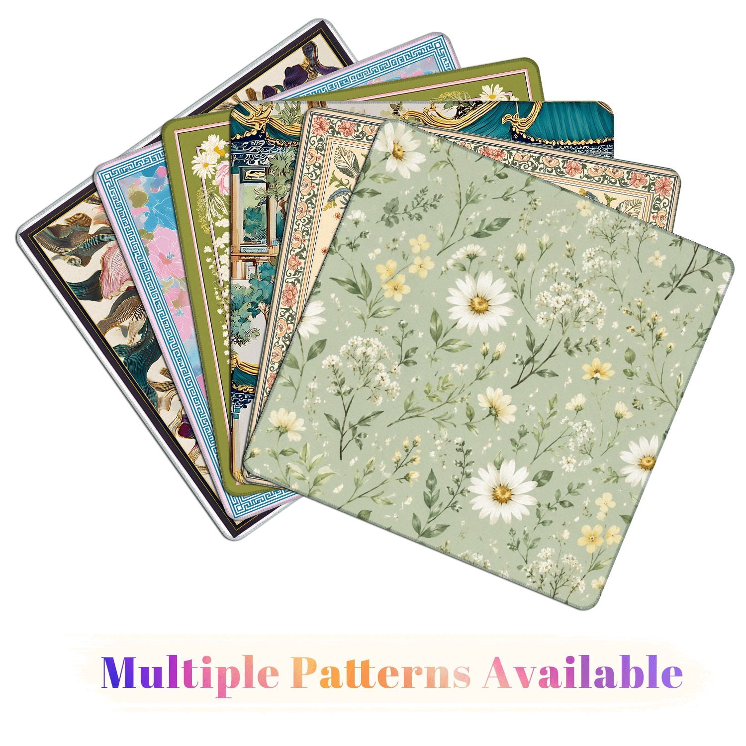 Mahjong Mat 31.5" x 31.5" Floral Daisy Wildflowers Pastel Green Non-Slip Noise Reduction American Mahjong Tiles Table Cover for Dominoes Poker Card Board Games Gift