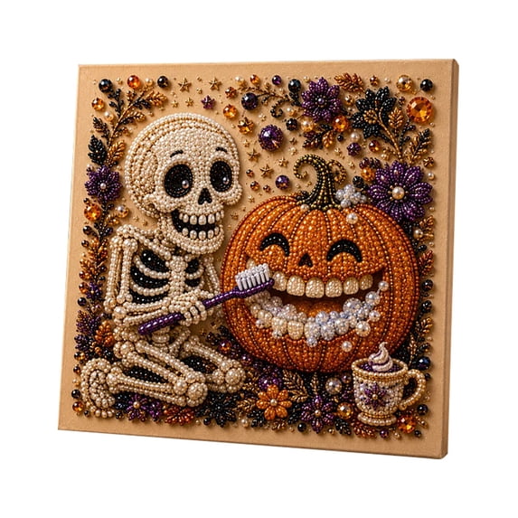 Halloween Pearl Art DIY Kit, Cute Ghost Pumpkin Moon Mosaic Pearl Painting Set for Beginners, Sparkling Fall Wall Decor Craft Gift Kids Adults Family Halloween Party