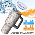 thumbnail image 5 of 40oz Pioneer Flower Floral Print Pattern Insulated Tumbler with Handle, BPA-Free Leak Proof Lid and Straws, Double Wall Vacuum, Hot 12h/Cold 34h, 5 of 6