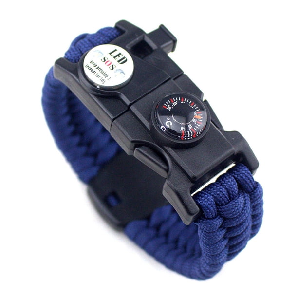 Sonducket Paracord de supervivencia silbato arrancador de fuego Flint rascador luz LED brújula Escalada azul