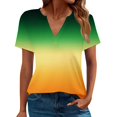 thumbnail image 2 of Women Summer V Neck Short Sleeve Shirts Gradient Color Loose Fit Top Casual Breathable Business Daily Wear Trendy Fashion Ladies Tee Shirt White 2XL, 2 of 6