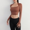 thumbnail image 2 of Women Workout Shirts with Built in Bra Athletic Yoga Tees Long Sleeve Square Neck Solid Casual Fitted Gym Active Tops, 2 of 4