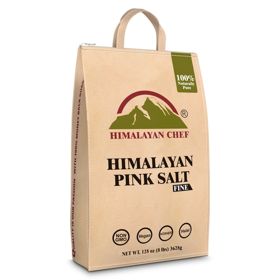 Himalayan Chef Himalayan Pink Salt, Fine Grain, 100% Natural & Organic, Vegan & Kosher Certified Pink Salt Bag, 8 lbs