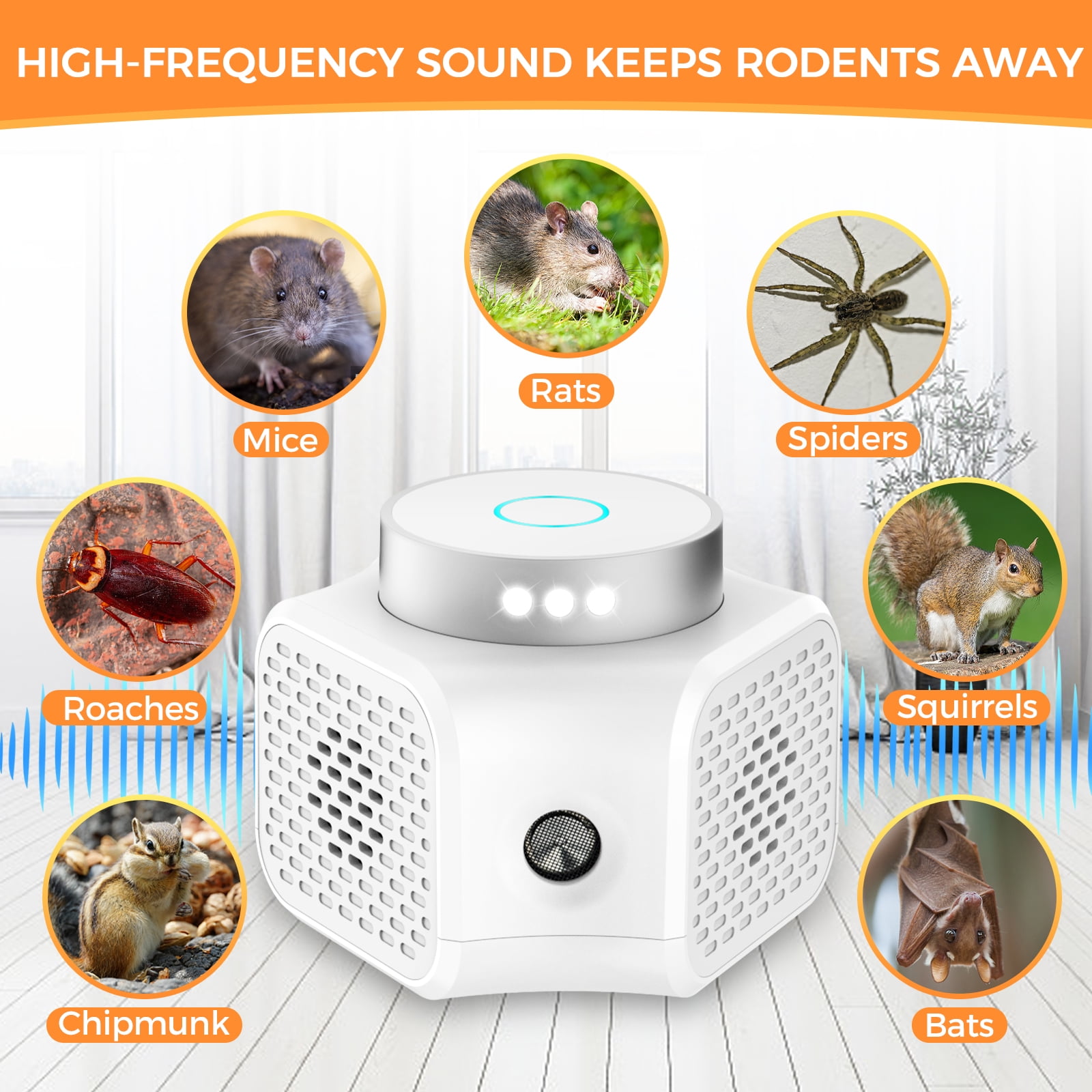Rodent Repellent Indoor Ultrasonic,Mouse Repellent Ultrasonic Plug in,Ultrasonic Pest Repeller Electronic Mouse Squirrel Bat Insect Rat for House Attic Garage Basement with LED Strobe Lights