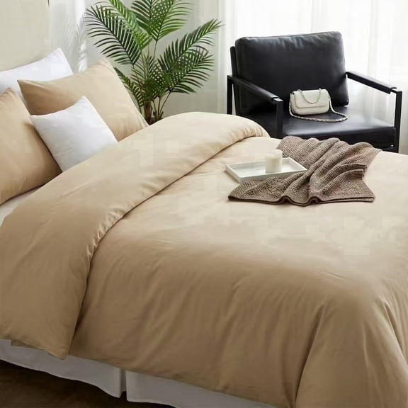 Premium 100% Cotton Duvet Cover Set, Soft Breathable Bedding with Zipper Closure (3 Pieces), Mocha Taupe, Queen