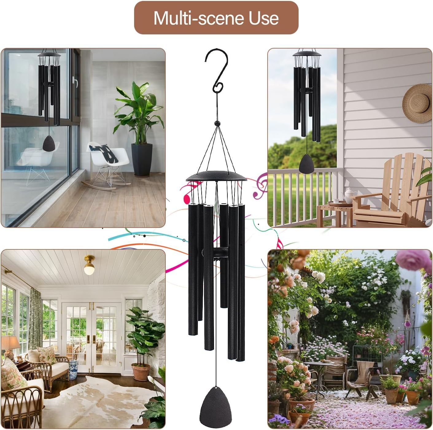 KJRIVER Black Anodized Aluminum Wind Chimes,26'' Memorial Sympathy 5 Metal Tubes Garden Decor