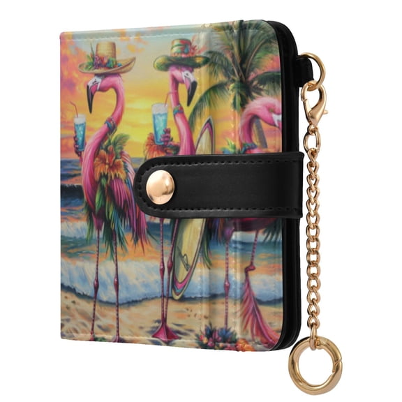 Qxltty Summer Flamingo Ladies Wallet Rfid Slim Thin Compact Credit Card Women Wallet Zipper Coin Pocket and ID Window for Female Gifts