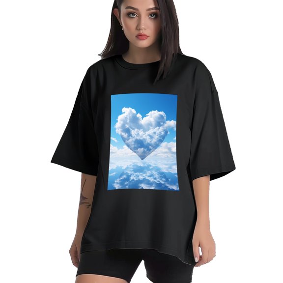 Plus Size Shirt for Women Black Tops for Women Short Sleeves Shirt for Women Blue Sky T Shirt Crewneck Shirt for Women XS
