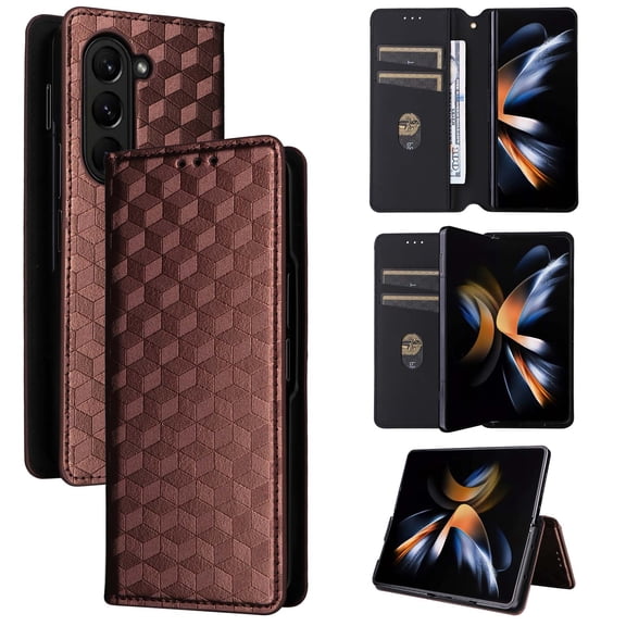 Designed for Samsung Galaxy Z Fold 5 Case, PU Leather Wallet Flip Folio Case with Card Holder RFID Blocking Kickstand Shockproof Phone Cover for Samsung Galaxy Z Fold 5,Brown