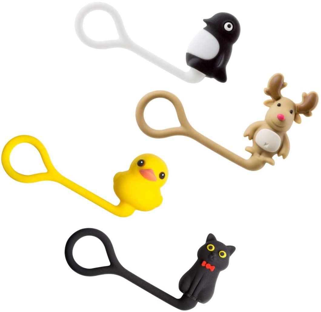 Multi-Purpose Silicone Reusable Cable Ties Set A Cute Cartoon Character Elastic Rubber Cable Organizer Management Zip Wire Strap Wrap Bone Collection Style Q Cord Series