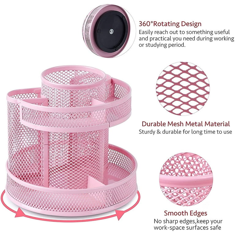  POPRUN Desk Organizers and Accessories for Women with Drawer,  Cute Desk Supplies and Stationary Oganizer for Home and Office Desk Decor,  Metal Mesh Desk Organization and Storage (Pink) : Office Products