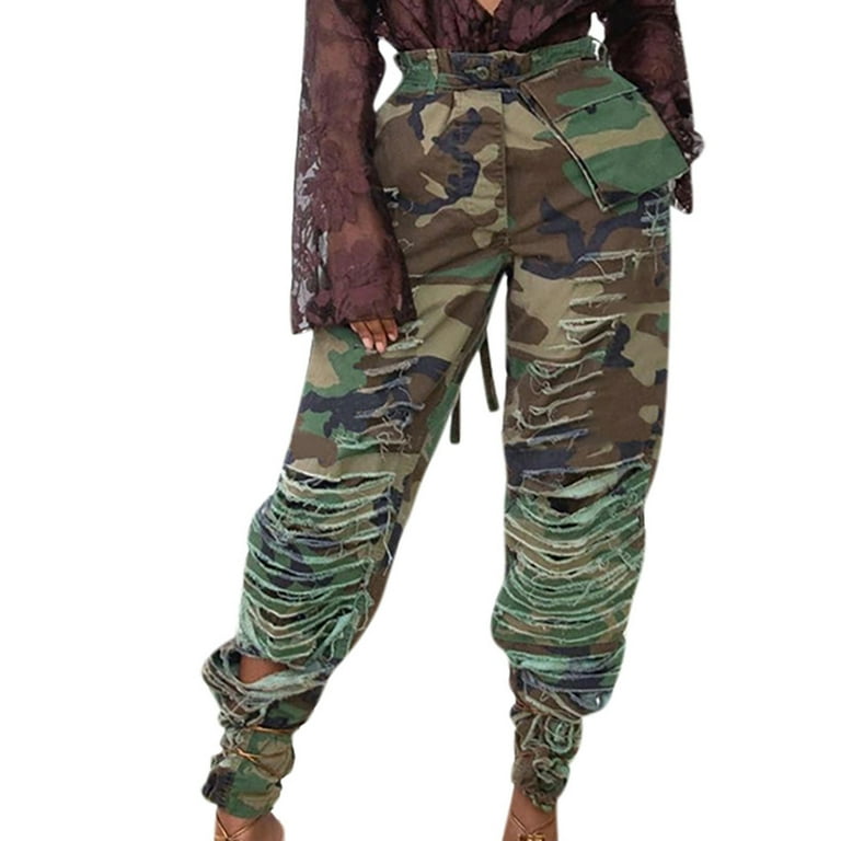 Ripped camo cheap joggers