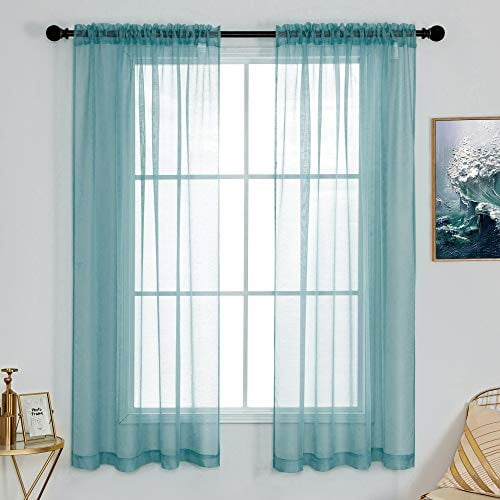 DUALIFE Teal Sheer 63 Inch Length Voile Panels Drapes Pocket Curtain