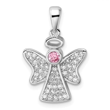 Auriga Fine Jewelry 925 Sterling Silver Pink and Clear CZ Angel Pendant for Women (L- 19.86mm, W- 16.16mm)