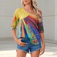 thumbnail image 5 of DHFJKG Tshirts Shirts For Women Boho Top Rainbow Print 3/4 Sleeve V Neck Loose Fit Graphic Tees Retro Bohemian Versatile Tops, 5 of 6