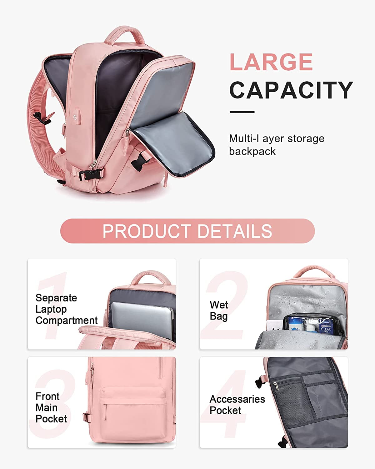 SYCNB Large Travel Backpack for Women Men, Carry On Backpack Flight  Approved, Personal Item Travel Bag Waterproof Luggage Backpack Small Laptop  Backpack Grey 