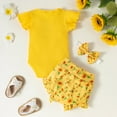 thumbnail image 4 of Odeerbi Baby Bodysuit Layette Set Onesie for Toddler Girls 2025 Fashion Cute Flowers Print Ruffles Short Sleeve Romper Shorts Pants Bow Suit Yellow, 4 of 9