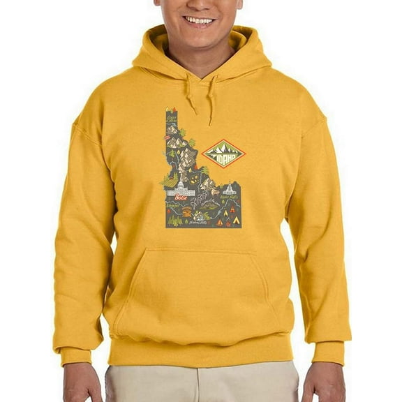 Idaho State Tourist Map Hoodie Men -Image by Shutterstock, Male XX-Large