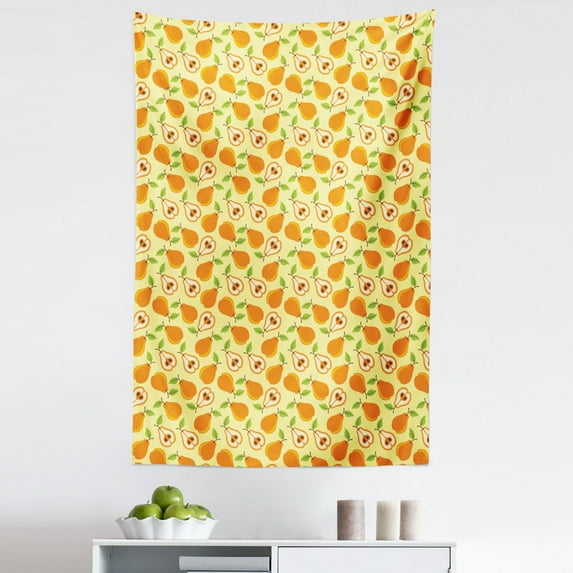 Pear Tapestry, Fresh Fruits Summer Themed Tasteful Cook Desert Organic Food Repeating Pattern, Fabric Wall Hanging Decor for Bedroom Living Room Dorm, 5 Sizes, Apricot Lime Green, by Ambesonne