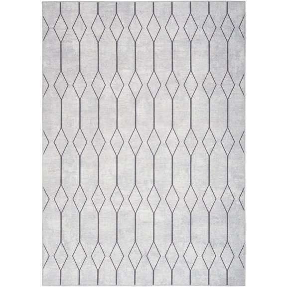 Nourison Home Machine Washable Series 1 Geometric Ivory/Grey 5'3" x 7'3" Area Rug, (5x7)