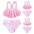 thumbnail image 6 of Xudanell Baby Girl Swimsuit Ruffled Top with Chest Cushion Tie Dye Swim Trunks Girls Bathing Suit 2 Piece 9-10 Years Pink, 6 of 7