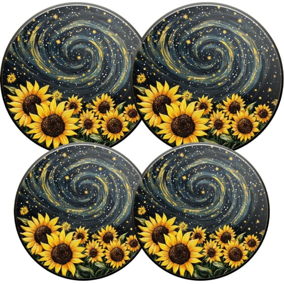 Electric Stove Burner Covers,4 Pcs Round Gas Burner Cover,8 and 10 Inch,beautiful sunflower design with starry night sky