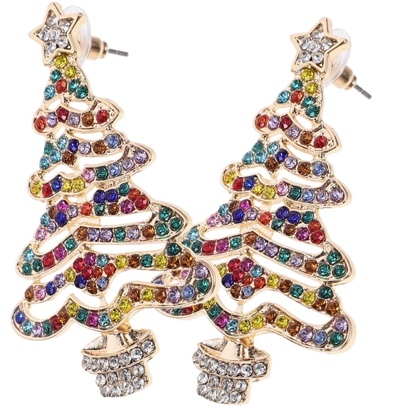 GAXIRE Christmas Tree Rhinestone Earrings for Women, 1 Pair Elegant Holiday Party Jewelry Accessories